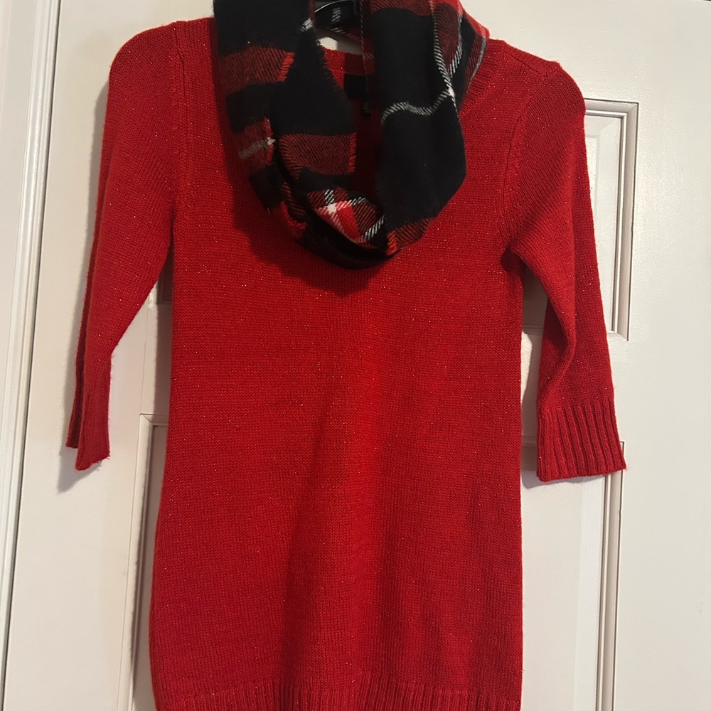 Iz Byer Red Cowl Neck Sweater with Three-Quarter Sleeves